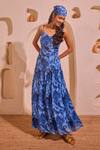 Buy_Nitara Dhanraj Label_Blue Crepe Scoop Neck Designer Dress _at_Aza_Fashions