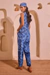 Shop_Nitara Dhanraj Label_Blue Crepe V-neck Designer Top And Pant Set _at_Aza_Fashions