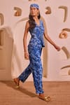 Buy_Nitara Dhanraj Label_Blue Crepe V-neck Designer Top And Pant Set _Online_at_Aza_Fashions