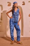 Buy_Nitara Dhanraj Label_Blue Crepe V-neck Designer Top And Pant Set _at_Aza_Fashions