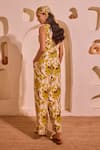 Shop_Nitara Dhanraj Label_Yellow Crepe V-neck Lemon Designer Waistcoat And Pant Set _at_Aza_Fashions