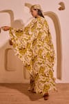 Shop_Nitara Dhanraj Label_Yellow Crepe V-neck Designer Lemon Kaftan _at_Aza_Fashions
