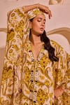 Nitara Dhanraj Label_Yellow Crepe V-neck Designer Lemon Kaftan _Online_at_Aza_Fashions