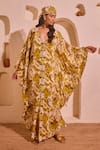 Buy_Nitara Dhanraj Label_Yellow Crepe V-neck Designer Lemon Kaftan _at_Aza_Fashions