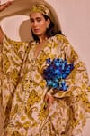 Buy_Nitara Dhanraj Label_Yellow Crepe V-neck Designer Lemon Kaftan _Online_at_Aza_Fashions
