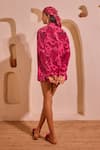Shop_Nitara Dhanraj Label_Pink Crepe Embroidery Open Neck Designer Shirt Bustier And Shorts Set _at_Aza_Fashions