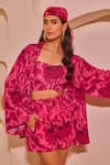 Nitara Dhanraj Label_Pink Crepe Embroidery Open Neck Designer Shirt Bustier And Shorts Set _Online_at_Aza_Fashions