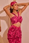 Nitara Dhanraj Label_Pink Crepe Asymmetric, One Shoulder Designer Top And Draped Skirt Set _Online_at_Aza_Fashions