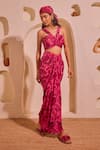 Buy_Nitara Dhanraj Label_Pink Crepe Asymmetric, One Shoulder Designer Top And Draped Skirt Set _at_Aza_Fashions