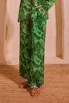 Nitara Dhanraj Label_Green Crepe Notched Neck Printed Cropped Top And Pant Set _Online_at_Aza_Fashions