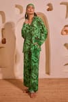 Buy_Nitara Dhanraj Label_Green Crepe Notched Neck Printed Cropped Top And Pant Set _at_Aza_Fashions