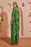 Shop_Nitara Dhanraj Label_Green Crepe Notched Neck Printed Cropped Top And Pant Set _at_Aza_Fashions