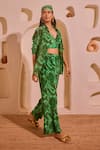 Buy_Nitara Dhanraj Label_Green Crepe Collared, Scoop Neck Designer Shirt Bustier Pant Set _at_Aza_Fashions