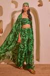 Shop_Nitara Dhanraj Label_Green Crepe Open , Square Designer Cape Bustier Pant Set _at_Aza_Fashions