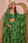 Buy_Nitara Dhanraj Label_Green Crepe Open , Square Designer Cape Bustier Pant Set _Online_at_Aza_Fashions