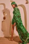 Shop_Nitara Dhanraj Label_Green Crepe Open Neck Printed Cape Bustier Skirt Set _at_Aza_Fashions