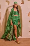 Buy_Nitara Dhanraj Label_Green Crepe Open Neck Printed Cape Bustier Skirt Set _Online_at_Aza_Fashions