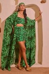 Buy_Nitara Dhanraj Label_Green Crepe Open Neck Printed Cape Bustier Skirt Set _at_Aza_Fashions