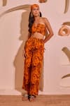 Buy_Nitara Dhanraj Label_Orange Crepe Halter Neck Printed Top And Pant Set _at_Aza_Fashions