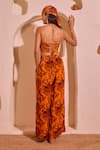 Shop_Nitara Dhanraj Label_Orange Crepe Halter Neck Printed Top And Pant Set _at_Aza_Fashions
