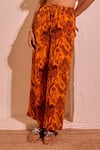 Nitara Dhanraj Label_Orange Crepe Halter Neck Printed Top And Pant Set _Online_at_Aza_Fashions
