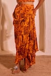 Nitara Dhanraj Label_Orange Crepe Sweetheart Neck Printed Corset And Draped Skirt Set _Online_at_Aza_Fashions