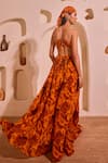 Shop_Nitara Dhanraj Label_Orange Crepe Sweetheart Neck Designer Pure Italian Dress _at_Aza_Fashions