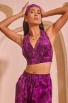 Nitara Dhanraj Label_Purple Crepe Halter Neck Iris Designer Top And Pant Set _Online_at_Aza_Fashions