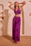Buy_Nitara Dhanraj Label_Purple Crepe Halter Neck Iris Designer Top And Pant Set _at_Aza_Fashions