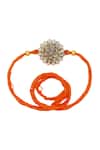 Shop_Sangeeta Boochra_Orange Gemstones, Beads Floral Grace Silver Rakhi _at_Aza_Fashions