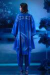 Shop_Mandira Wirk - Indian_Blue Chanderi Embroidery Split V-neck Kurta Pant Set _at_Aza_Fashions
