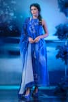 Buy_Mandira Wirk - Indian_Blue Chanderi Embroidery Halter Neck Kurta Pant Dupatta Set _at_Aza_Fashions