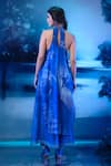 Shop_Mandira Wirk - Indian_Blue Chanderi Embroidery Halter Neck Kurta Pant Dupatta Set _at_Aza_Fashions