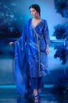 Buy_Mandira Wirk - Indian_Blue Chanderi Sequins, Embroidery V-neck Angarkha Set _at_Aza_Fashions
