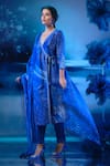 Buy_Mandira Wirk - Indian_Blue Chanderi Sequins, Embroidery V-neck Angarkha Set _Online_at_Aza_Fashions