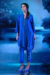 Shop_Mandira Wirk - Indian_Blue Chanderi Embroidery Round Neck Kurta Set _at_Aza_Fashions