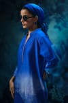 Mandira Wirk - Indian_Blue Chanderi Embroidery Collared Kurta Pant Set _Online_at_Aza_Fashions