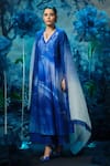 Shop_Mandira Wirk - Indian_Blue Chanderi V-neck Anarkali Set _at_Aza_Fashions