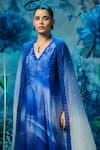 Buy_Mandira Wirk - Indian_Blue Chanderi V-neck Anarkali Set _Online_at_Aza_Fashions