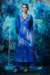 Mandira Wirk - Indian_Blue Chanderi V-neck Anarkali Set _at_Aza_Fashions