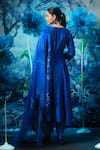 Mandira Wirk - Indian_Blue Chanderi Embroidery V-neck Anarkali Set With Dupatta _Online_at_Aza_Fashions