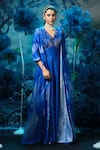 Shop_Mandira Wirk - Indian_Blue Chanderi Embroidery Round Neck Kurta Set _at_Aza_Fashions