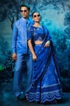Mandira Wirk - Indian_Blue Chanderi Embroidery, Sequins Round Neck Lehenga Set _at_Aza_Fashions