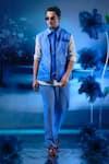 Buy_Mandira Wirk - Indian_Blue Chanderi, Linen Embroidery Bundi Kurta Pant Set _at_Aza_Fashions