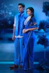 Buy_Mandira Wirk - Indian_Blue Chanderi, Linen Embroidery Bundi Kurta Pant Set _Online_at_Aza_Fashions