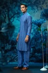Buy_Mandira Wirk - Indian_Blue Chanderi, Linen Embroidery Designer Kurta Pant Set _Online_at_Aza_Fashions
