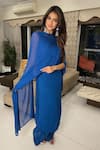 Buy_Label Aishwaryrika_Blue Georgette Resham Embroidery Chikankari Long Kurta And Palazzo Pant Set _at_Aza_Fashions