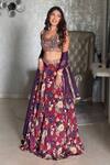 Buy_Mehak Murpana_Purple Organza, Crepe Sequins, Embroidery, Zari Round Bloom Print Lehenga Set _at_Aza_Fashions