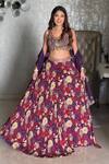 Mehak Murpana_Purple Organza, Crepe Sequins, Embroidery, Zari Round Bloom Print Lehenga Set _at_Aza_Fashions