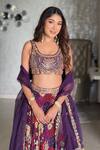 Buy_Mehak Murpana_Purple Organza, Crepe Sequins, Embroidery, Zari Round Bloom Print Lehenga Set 